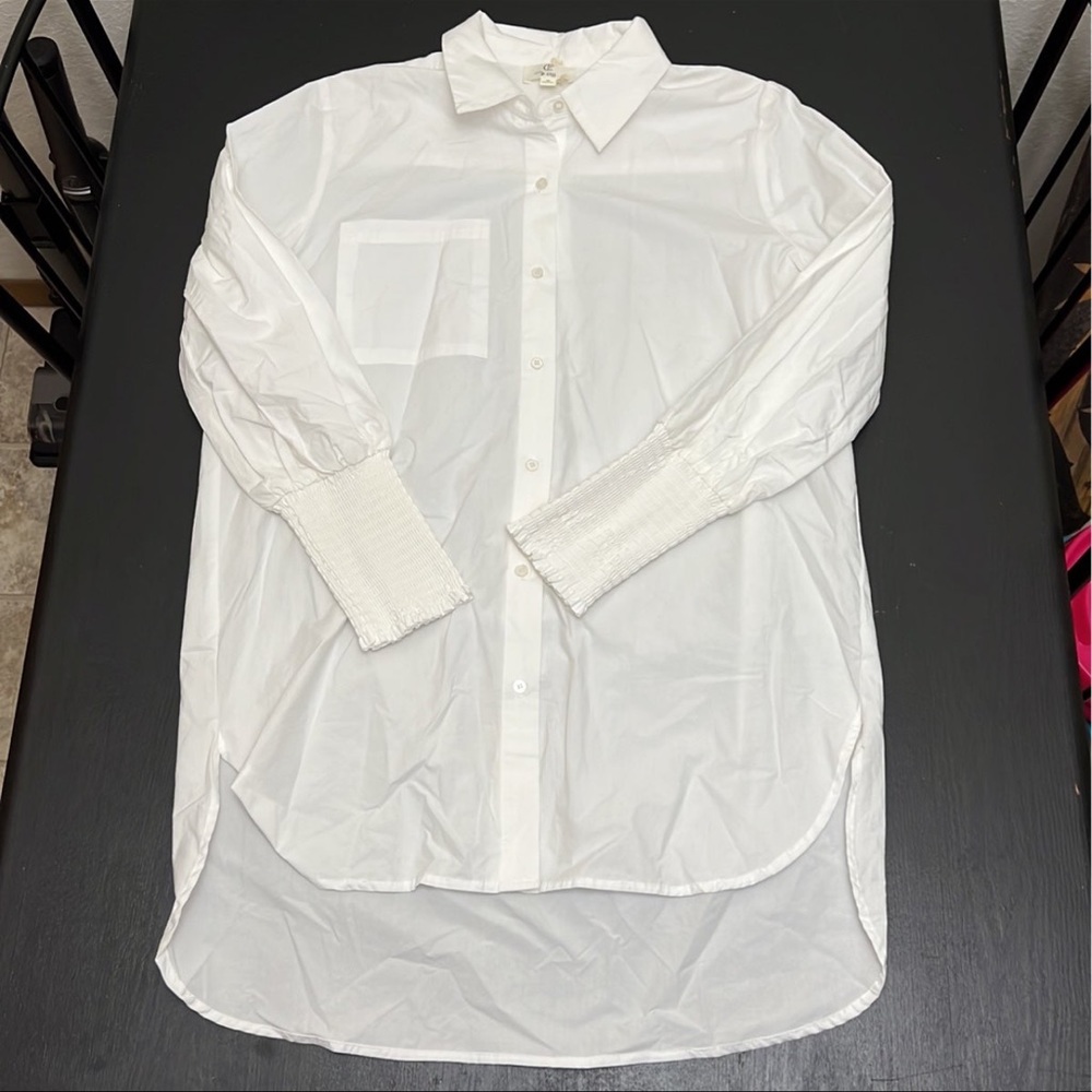 P cill white button front tunic blouse dress